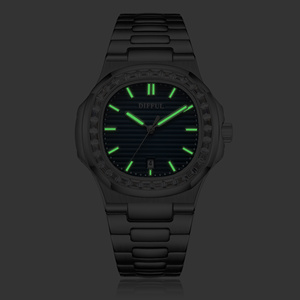 DIFFUL Blue in acciaio inox di lusso marca di Diving datario orologio al quarzo finto diamante lunetta orologio da uomo - Product Image 4