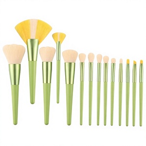 Set di 14 Pennelli per Trucco a Forma di <span class=keywords><strong>Margherita</strong></span> JLY con Manico in Legno Verde, Pennelli Cosmetici OEM - Product Image 1