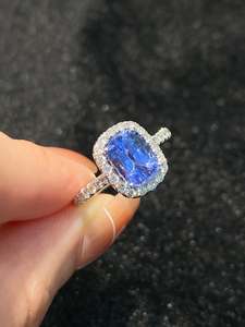Bague octogonale en tanzanite naturelle et diamant en or blanc 14 carats |   3,20 Ct Tanzanite |   Bijoux romantiques pour femmes pour mariage et soirée - Product Image 2