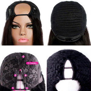 Perruque Bob <span class=keywords><strong>V</strong></span>-Part en cheveux humains ondulés de 8 à 14 pouces, avec mécanisme en <span class=keywords><strong>V</strong></span> transfrontalier euro-américain et bonnet, noire - Product Image 6