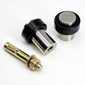 Tope de <span class=keywords><strong>puerta</strong></span> montado en <span class=keywords><strong>suelo</strong></span> de acero inoxidable cepillado de 25mm de diámetro con amortiguador Circular negro - Product Image 1
