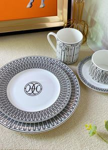 Meilleures ventes, ensemble de salle à manger 5 pièces de luxe nordique Black Line, assiette en céramique avec boîte-cadeau - Product Image 3