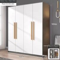 Armoire moderne en MDF de style nordique avec portes à panneaux, design gain de place pour chambre à coucher, appartement et hôtel, étagères de rangement pour vêtements