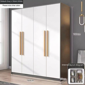 Moderner Nordischer Doppeltüriger Holzkleiderschrank, Platzsparender Schlafzimmerschrank mit Regalen für Apartments und Hotels - Product Image 6