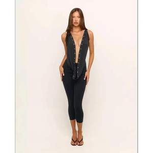 Conjunto de Dos Piezas Negro Personalizado 2026 para Mujer, Top Halter sin Espalda y Pantalones Ajustados, Ropa Sexy para Club, Tela Jersey para Adultos - Product Image 2