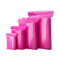 Sac d'emballage réutilisable en plastique à fermeture éclair auto-scellante rose