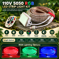 Kit de Bande LED RVB 5050 110V IP65 en PVC, 60 LED/m avec Télécommande, Raccords Moulés et Fonction Dimmable pour l'Éclairage de Divertissement