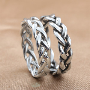 European American Style Titanium Steel Braided Chain <b>Ring</b> Retro Punk Men's Stainless Steel Hollow <b>Ring</b> 24071 - Product Image 2