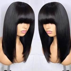 Parrucca Riccia <span class=keywords><strong>con</strong></span> <span class=keywords><strong>Frangia</strong></span> a Prezzo Conveniente, Realizzata a Macchina, <span class=keywords><strong>Capelli</strong></span> Umani Afro Kinky Senza Colla per Donne - Product Image 5