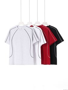 Maglietta estiva mezza manica Raglan da uomo stile americano High Street 250g in cotone a contrasto con linee di colore tinta unita Casual - Product Image 6