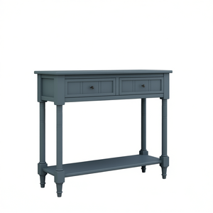 Consolle dal design tradizionale con due cassetti e ripiano inferiore, mobile da ingresso in legno blu navy - Product Image 1