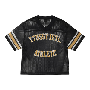 เสื้อยืดตาข่ายพิมพ์ลายกราฟิกตามสั่ง ระบายอากาศได้ดี สไตล์สตรีทแวร์ ฮิปฮอป เสื้อกีฬาแนววินเทจสไตล์อเมริกัน เสื้อฟุตบอลตาข่ายสำหรับผู้ชาย - Product Image 1