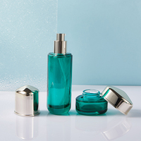 Ensemble cosmétique en verre rond vert dégradé, nouveau luxe, pot de 30g/50g, flacon pompe pour lotion de 100ml/120ml, emballage personnalisé pour soins de la peau avec logo