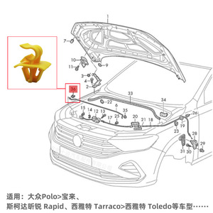 Clip de Sujeción para Varilla de Soporte del Capó del Asiento para Volkswagen Bora y Skoda Rapid, 5JA823397209, Repuesto de Nylon - Product Image 3