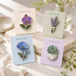 Badges de revers en métal personnalisés, émail dur botanique, plaqué argent, motifs Orchidée, Lavande, Pavot bleu, Succulente - Product Image 2