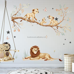 Animal de la forêt <span class=keywords><strong>Lion</strong></span> King <span class=keywords><strong>famille</strong></span> papillon stickers muraux salon canapé décoration papier peint auto-adhésif PVC papiers peints - Product Image 3