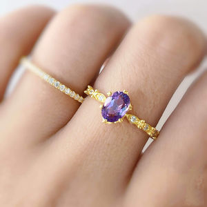 14K Gold <b>Rhodium</b> Plated 925 Sterling Silver Dainty Amethyst Trendy Wedding/Party <b>Ring</b> for Women - Product Image 2