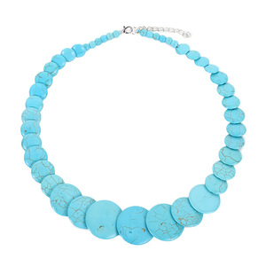 Estilo boêmio <span class=keywords><strong>Retro</strong></span> Elegante Cor Frisada Redonda Turquesa Colar Banhado a Ródio-para o Presente - Product Image 1