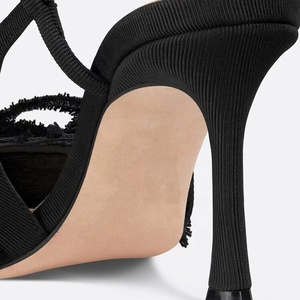 Zapatos de tacón de aguja con correa trasera de perlas para mujer, sandalias de vestir con lazo y punta fina de tela vaquera para oficina - Product Image 3