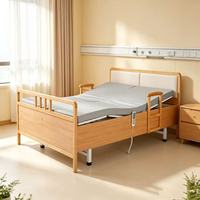 Lit d'hôpital certifié CE avec manivelle en acier inoxydable, garde-corps en alliage d'aluminium, cadre en bois massif, roulettes à frein indépendant, certifié CE