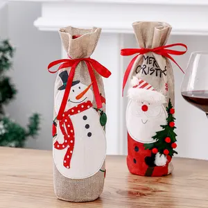 Noel çuval bezi yaşlı adam kardan adam kırmızı şarap seti masa şarap şişesi çanta kırmızı şarap çantası diğer ürünler dış mekan noel süslemeleri