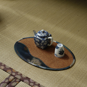 Tapis à thé ovale en rotin avec design zen, tissu antidérapant pour accessoires de cérémonie du thé - Product Image 1