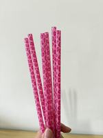 Paille réutilisable rose à imprimé léopard, paille à boire en plastique PP rigide écologique imprimée, paille réutilisable à imprimé animal