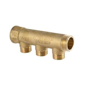 Collettore lineare a 3 vie in ottone giallo da 1 pollice x 1/2 per impianti idraulici - Product Image 1