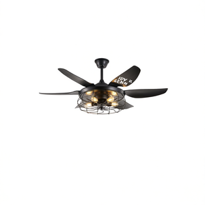 Ventilateur de plafond LED en fer noir de 52 pouces, 6 pales, design cage industrielle, vitesse réglable, silencieux, pour salon et salle à manger - Product Image 1