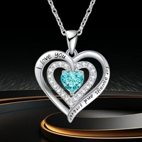 Nuevo collar de diseño original de piedra natal con circón Te amo para siempre Doble amor Diamante Día de San Valentín Colgante en forma de corazón
