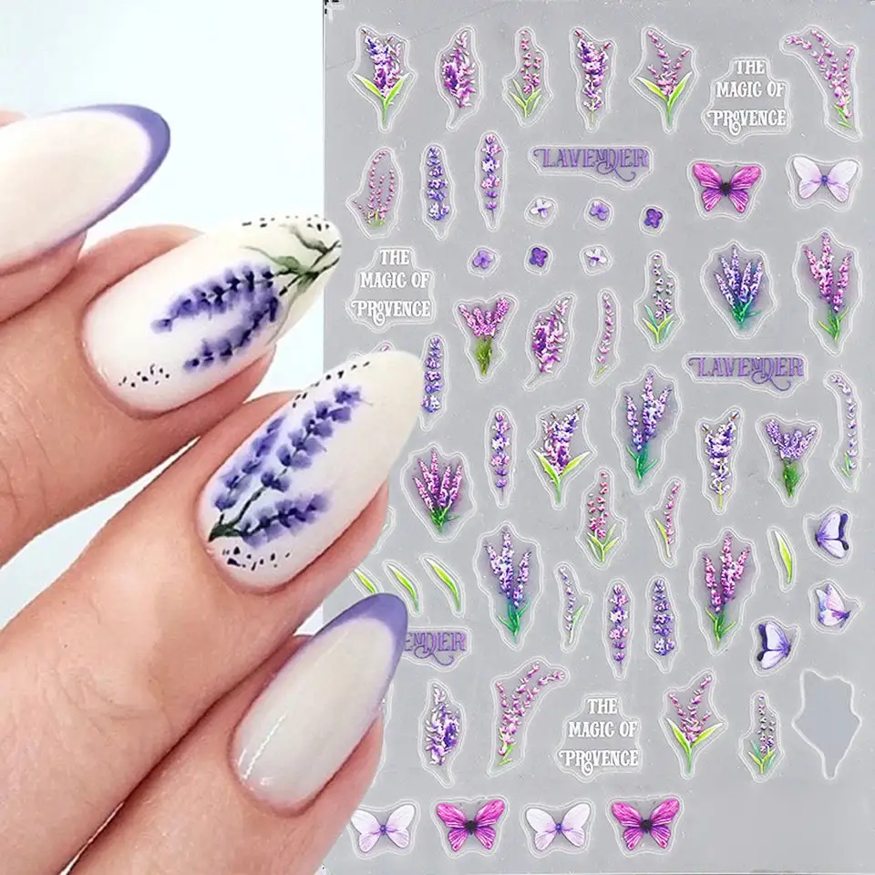 NO-01 to 40 5d nail art stickers frames lavender white flowers butterfly nail decals 5d nail art stickers flower
