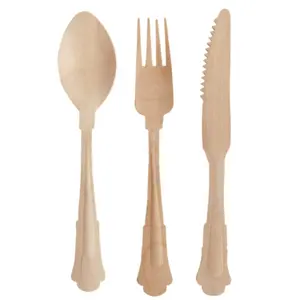 Utensili in legno posate usa e getta da viaggio Set 100% tutto naturale, eco-friendly, biodegradabile