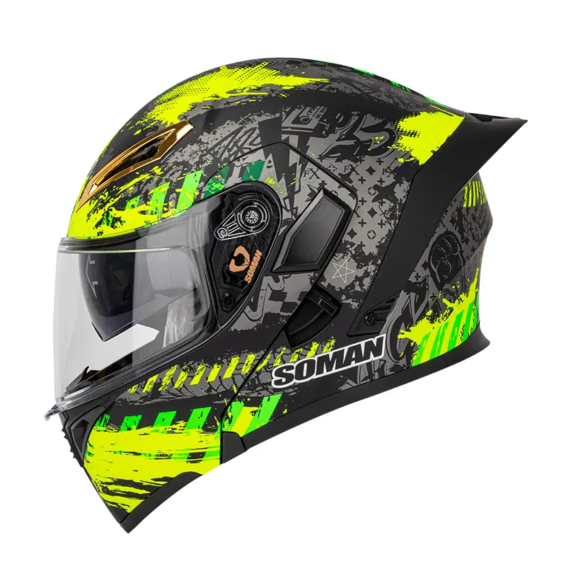 Soman Motoraccessoires Dot Ece Full Face Grote Spoiler Flip Up Helm Casco Para Moto Motorhelmen SM955-S