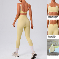 Ensemble de leggings de yoga respirants à taille haute et soutien-gorge de sport rembourré pour femmes Evaricky avec logo sur le devant - Tenue de sport solide pour la salle de sport