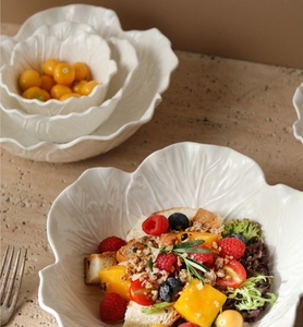 Custom Logo White Ceramic Cabbage Leaf Bowl <b>Set</b> Stackable Embossed Vegetable Shape <b>Serving</b> Bowls For Hotel Restaurant Wedding - Product Image 2