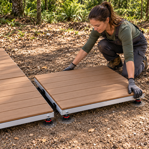 Terrasse modulaire préfabriquée en WPC pour jardin forestier, en acier galvanisé, étanche, hauteur réglable, pour extérieur, sur mesure, prête à l'emploi - Product Image 1