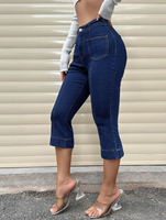 À la mode taille haute mince ourlet fendu Stretch Denim Capri Jeans pour les femmes décontracté été pantacourt extensible Jeans pour les femmes