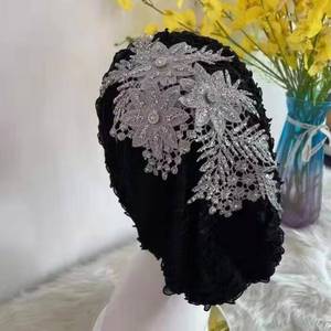 YASEEN deep red women's floral design Muslim headscarf <b>hat</b>, comfortable, breathable, elastic head cover, suitable <b>for</b> daily use - Product Image 1