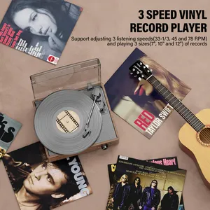 Tourne-disque vinyle avec 2 haut-parleurs stéréo, à courroie, style vintage, 3 vitesses, lecture sans fil <span class=keywords><strong>Bluetooth</strong></span>, entrée <span class=keywords><strong>AUX</strong></span>, sortie <span class=keywords><strong>RCA</strong></span> - Product Image 6