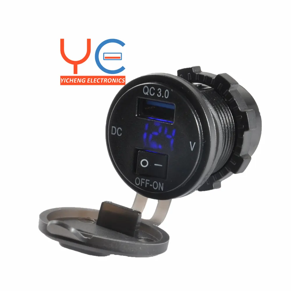 A73 12V 24V Dc Enkele QC3.0 Usb-poort Batterij Voltmeter Met Power On Off Schakelaar