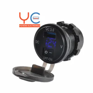 A73 Voltmeter Baterai Baterai, Voltmeter Baterai Port USB QC3.0 Tunggal DC 12V 24V dengan Saklar Nyala Daya Mati