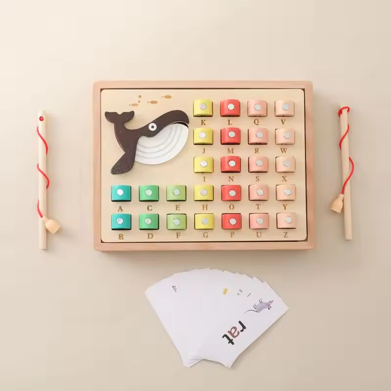 Colorful Wooden Fishing Word Recognition Cognitive Baby Toys Montessori Educational Toy