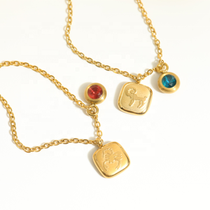 Vintage 18K oro Acero inoxidable <span class=keywords><strong>signo</strong></span> del zodiaco collar <span class=keywords><strong>de</strong></span> piedra natal <span class=keywords><strong>de</strong></span> moda 12 meses piedra <span class=keywords><strong>de</strong></span> nacimiento colgante <span class=keywords><strong>de</strong></span> cristal diseño cuadrado - Product Image 3