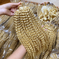 Extensiones de Cabello Humano Rizado Kinky Pre-Separadas, Sin Nudos, en Espirales Pequeñas Reutilizables, Color Rubio Miel
