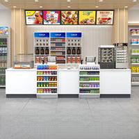 Comptoir de caisse d'angle tout-en-un d'occasion avec armoire à tabac et à vin pour la vente au détail, les pharmacies et les magasins de proximité
