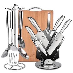 不锈钢刀套装现代厨房烹饪刀，带块和厨房工具