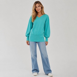 Women's V Neck <b>Loose</b> Fit Mini Pencil <b>Dress</b> Long Sleeve Solid Color Stretchy Casual Eco-Friendly Washable - Product Image 1