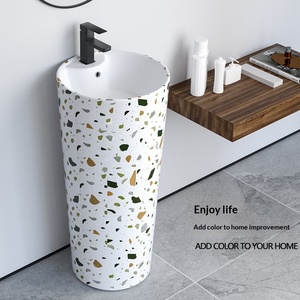 Lavabo sur pied carré Nordic Ink blanc, peint à la <span class=keywords><strong>main</strong></span>, monobloc, avec <span class=keywords><strong>colonne</strong></span> intégrée pour balcon - Product Image 4