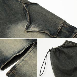 Men's Washed Vintage Jeans Punk Detachable Jeans Straight <b>Pull</b> Rope Leg Splicing All Season Cargo Jeans - Product Image 4