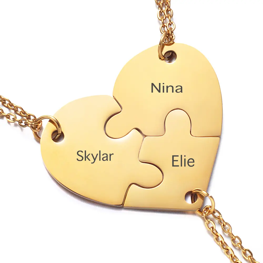 Qiuhan combinazione in acciaio inossidabile inciso fai da te famiglia nome personalizzato collana cuore Multi-pezzo